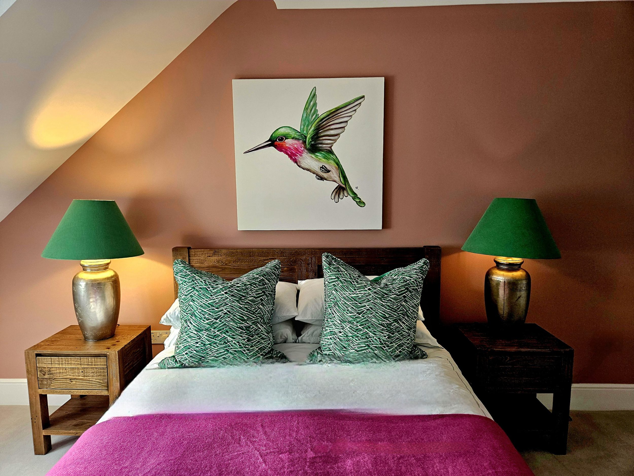 Wake to pool views from this spacious double bedroom, styled in soft pinks and greens for a calm, elegant feel. Complete with a private ensuite, itâ€™s a peaceful retreat in this luxury Kent holiday home.