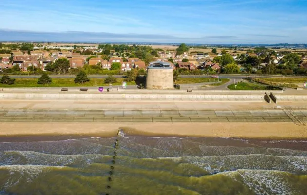 This is what we mean by beachfront! Martello 25 stands between Dymchurch and the sea, giving you an extraordinary historic home with miles of beach quite literally across the road.