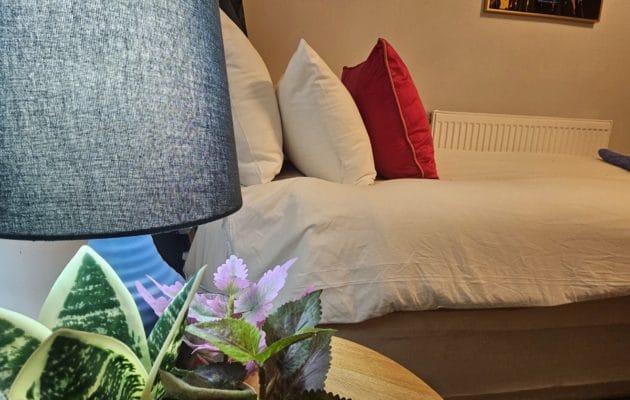 Little touches make a stay feel more homely, with soft bedside lighting, fresh bedding and decorative greenery creating a welcoming atmosphere.