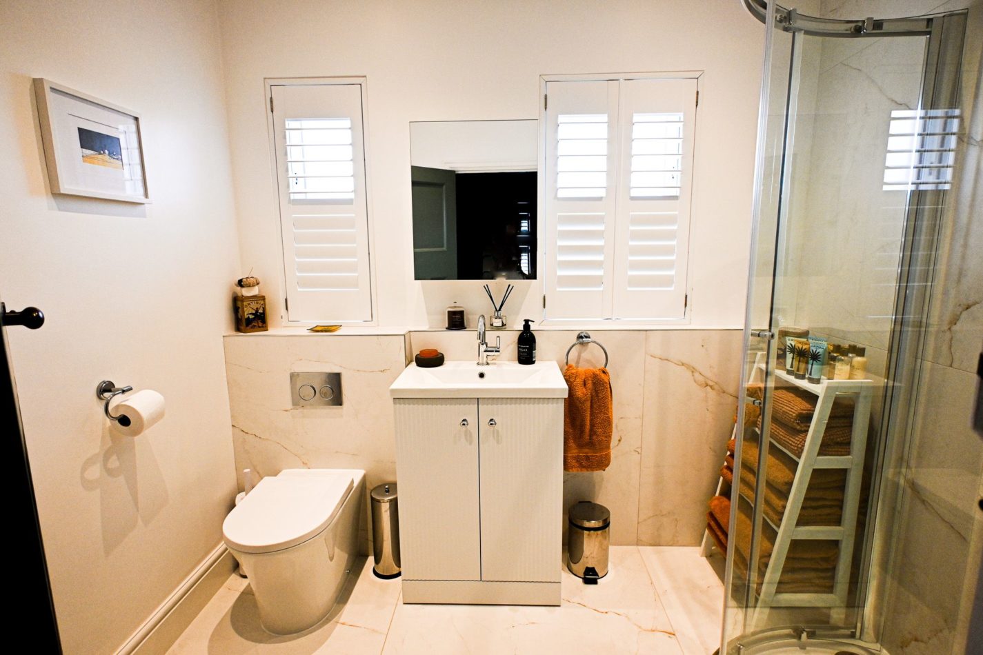 Freshen up in the beautifully finished upstairs shower room, with its contemporary fittings and welcoming touches to help you start your day feeling refreshed.
